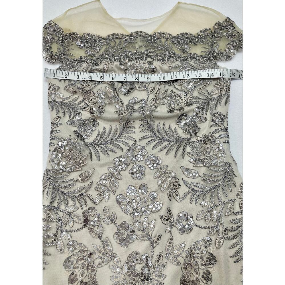Tadashi Shoji Silver Sequin Embroidered Sheath Midi Dress Women’s Size 2 - Picture 10 of 11